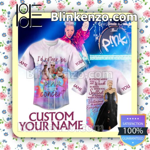 Pink I'd Rather Be At A Pink Summer Carnival Concert Personalized Baseball Jersey