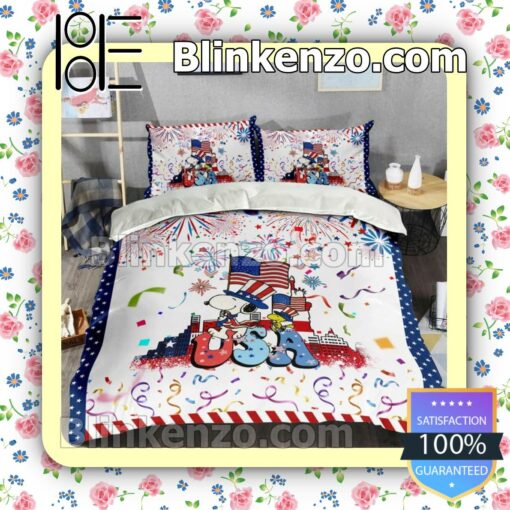 Adult Snoopy And Woodstock Usa Happy 4th Of July Duvet Cover Sets