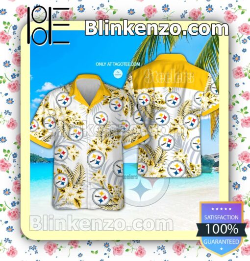 Pittsburgh Steelers Logo Aloha Tropical Shirt, Shorts