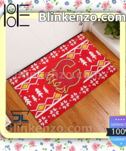 Calgary Flames Christmas Pattern Doormat