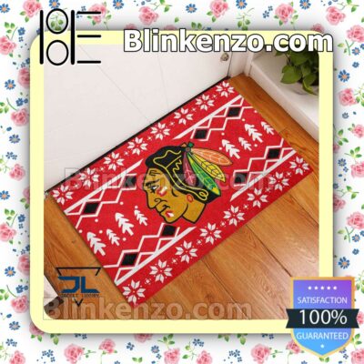 Chicago Blackhawks Christmas Pattern Doormat