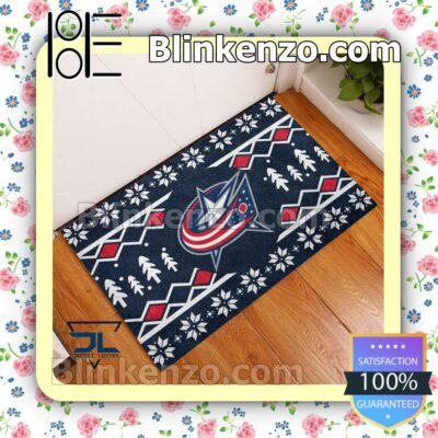 Columbus Blue Jackets Christmas Pattern Doormat