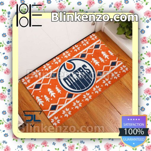 Edmonton Oilers Christmas Pattern Doormat