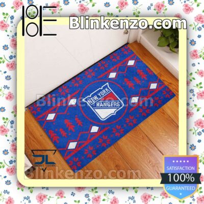 New York Rangers Christmas Pattern Doormat