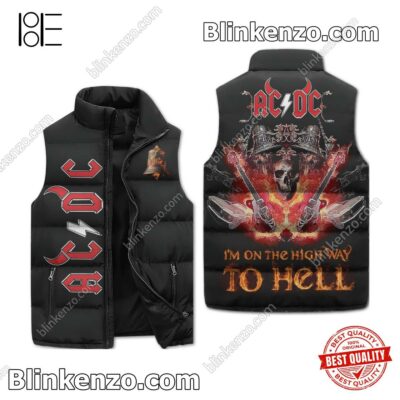 Ac Dc I'm On The Highway To Hell Skull Men's Puffer Vest