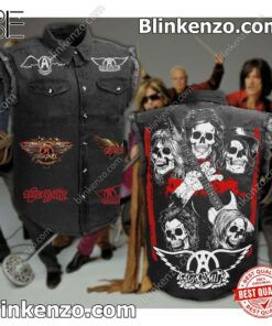 Aerosmith Skull Rock Band Men's Denim Vest