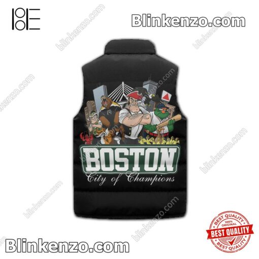 Real Boston City Of Champions Mascots Sleeveless Puffer Vest Jacket