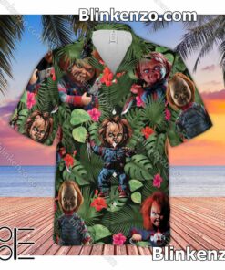 Great artwork! Chucky Just Wanna Have Fun Tropical Leaves Aloha Men's Shirt