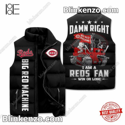 Damn Right I Am A Cincinnati Reds Fan Win Or Lose Cropped Puffer Jacket