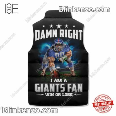 Great Damn Right I Am A New York Giants Fan Win Or Lose Cropped Puffer Jacket