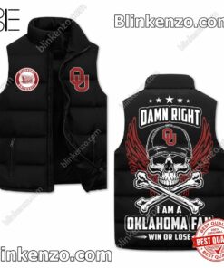 Damn Right I Am A Oklahoma Sooners Fan Win Or Lose Skull Quilted Vest