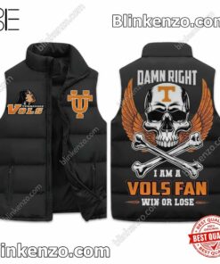 Damn Right I Am A Vols Fan Win Or Lose Skull Quilted Vest
