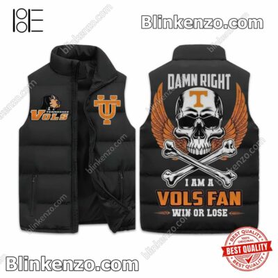 Damn Right I Am A Vols Fan Win Or Lose Skull Quilted Vest