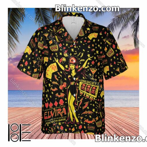 Popular Elvira Mistress Of The Dark Pattern Aloha Men's Shirt