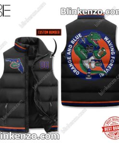 Florida Gators Orange And Blue Waving Forever Personalized Sleeveless Puffer Vest Jacket