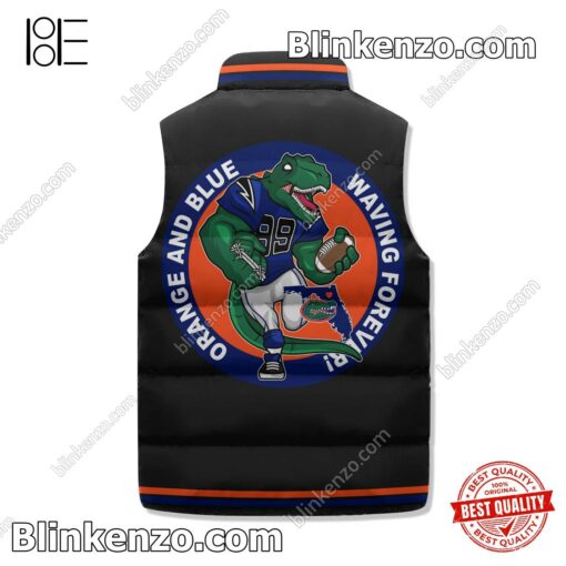 Fantastic Florida Gators Orange And Blue Waving Forever Personalized Sleeveless Puffer Vest Jacket