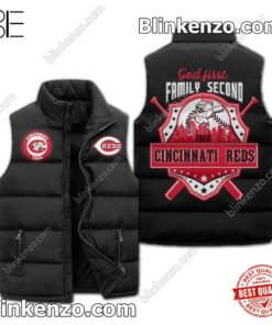 God First Family Second Then Cincinnati Reds Padded Puffer Vest