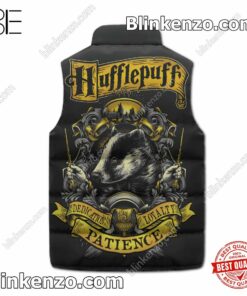 Ships From USA Harry Potter Hufflepuff Dedication Patience Loyalty Puffer Sleeveless Jacket