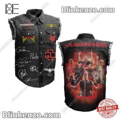 Sale Off Rammstein Rock Band Signatures Men's Denim Vest