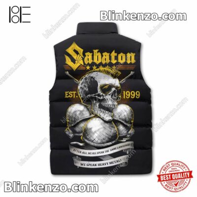 Ships From USA Sabaton We Speak Heavy Metal Puffer Sleeveless Jacket