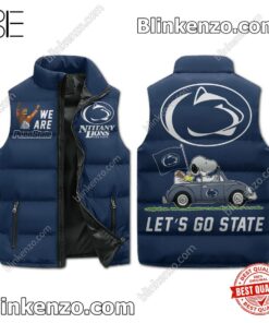 Snoopy And Woodstock Driving Car Penn State Nittany Lions Let's Go State Men's Puffer Vest