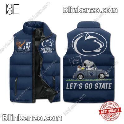 Snoopy And Woodstock Driving Car Penn State Nittany Lions Let's Go State Men's Puffer Vest