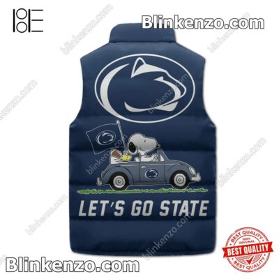 Snoopy And Woodstock Driving Car Penn State Nittany Lions Let's Go State Men's Puffer Vest b