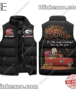 Snoopy Georgia Bulldogs It's The Most Wonderful Time Of The Year Men's Puffer Vest