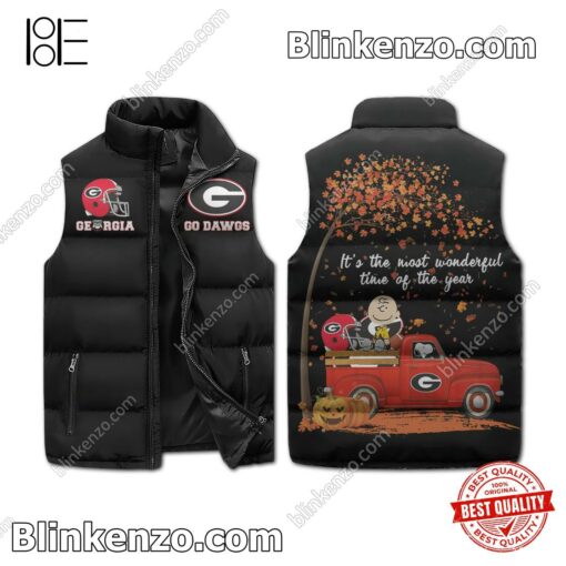 Snoopy Georgia Bulldogs It's The Most Wonderful Time Of The Year Men's Puffer Vest