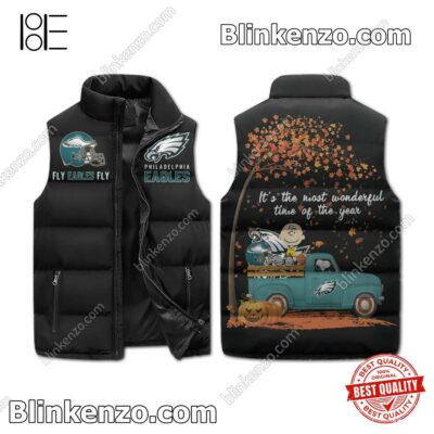 Snoopy Philadelphia Eagles It's The Most Wonderful Time Of The Year Men's Puffer Vest