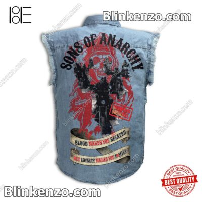 Free Sons Of Anarchy Blood Makes You Related But Loyalty Makes You Family Sleeveless Jean Jacket